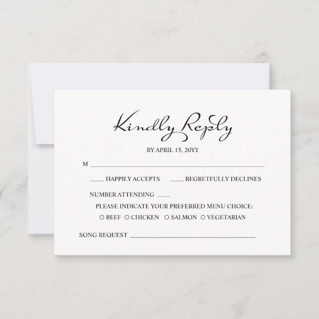 Elegant Minimalist Calligraphy White Wedding RSVP Card (Front)