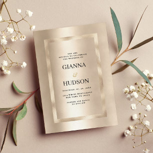 Elegant minimalist champagne gold glam wedding invitation