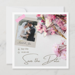 Elegant minimalist Cherry Blossom pink Save The Date