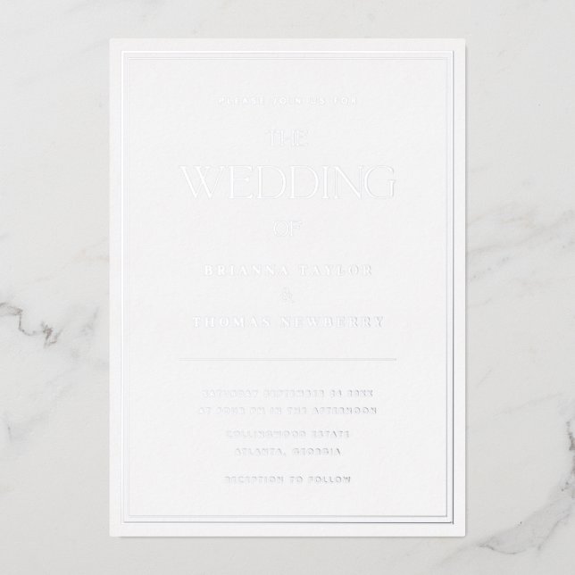 Elegant Minimalist Chic Silver Wedding Invitation (Front)