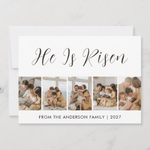 Elegant Minimalist Christian He Is Risen 5 Photo Holiday Card