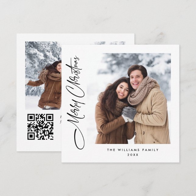 Elegant Minimalist Christmas 2 Photo QR code Holiday Card (Front/Back)