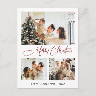 Elegant Minimalist Christmas 3 Photo Greeting Postcard