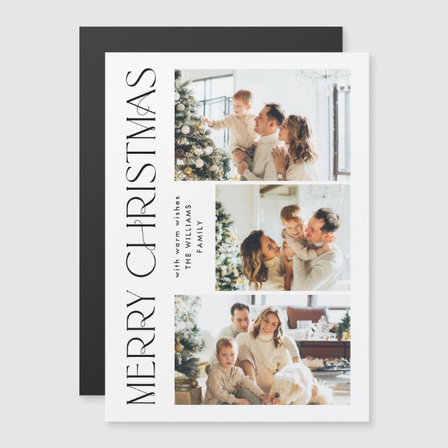 Elegant Minimalist Christmas 3 PHOTO Magnetic Card (Front/Back)