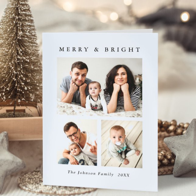 Elegant Minimalist Christmas 3 Photo QR code Holiday Card (Creator Uploaded)