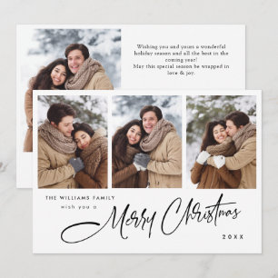 Elegant Minimalist Christmas 4 Photo QR code Holiday Card