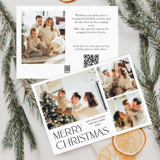 Elegant Minimalist Christmas 4 Photo QR code Holiday Card (Creator Uploaded)