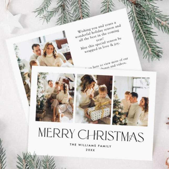Elegant Minimalist Christmas 4 Photo QR code Holiday Card (Creator Uploaded)