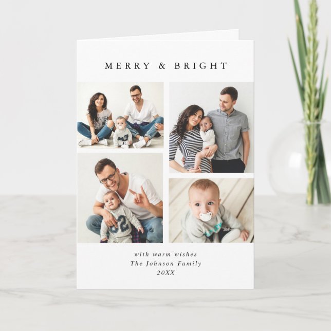 Elegant Minimalist Christmas 5 Photo Holiday Card (Front)