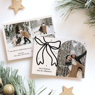 Elegant Minimalist Christmas Bow Family Photo Holiday Card