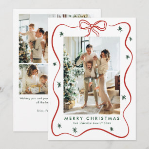 Elegant Minimalist Christmas Bow Ribbon 5 Photo Holiday Card