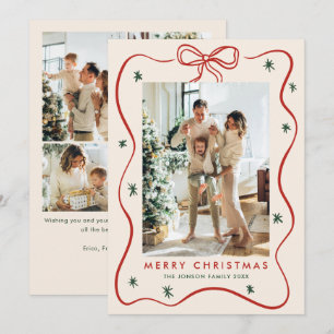 Elegant Minimalist Christmas Bow Ribbon 5 Photo Holiday Card