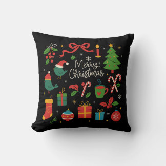 Elegant Minimalist Christmas Doodles Hand-Drawn Throw Pillow