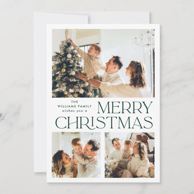 Elegant Minimalist Christmas Greeting 4 Photo Holiday Card (Front)