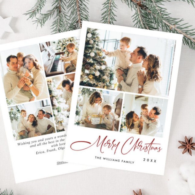 Elegant Minimalist Christmas Greeting 7 Photo Holiday Card (Creator Uploaded)