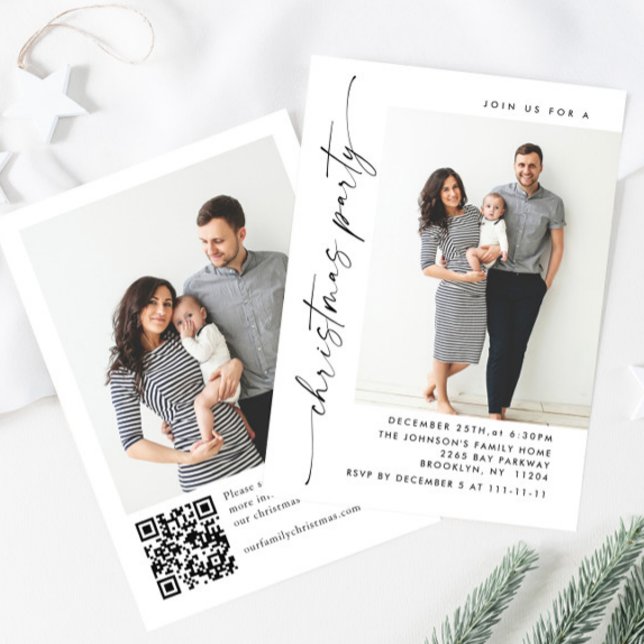 Elegant Minimalist Christmas Holiday Party 2 Photo Invitation (Creator Uploaded)