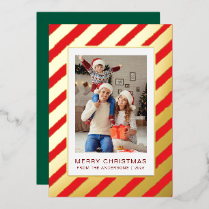 Elegant Minimalist Christmas Modern Family Photo Foil Holiday Card