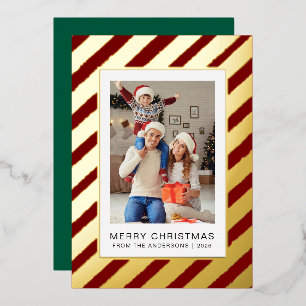 Elegant Minimalist Christmas Modern Family Photo Foil Holiday Card