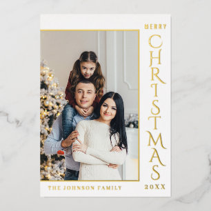Elegant Minimalist Christmas Photo Gold Foil Holiday Card