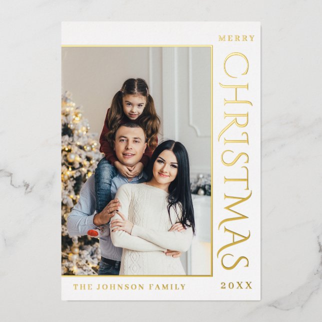 Elegant Minimalist Christmas Photo Gold Foil Holiday Card (Front)
