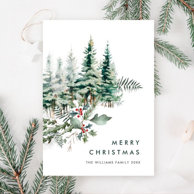Elegant Minimalist Christmas Pine Tree Greeting Holiday Card (Creator Uploaded)