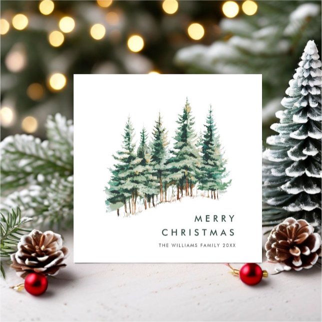 Elegant Minimalist Christmas Pine Tree Greeting Holiday Card (Creator Uploaded)
