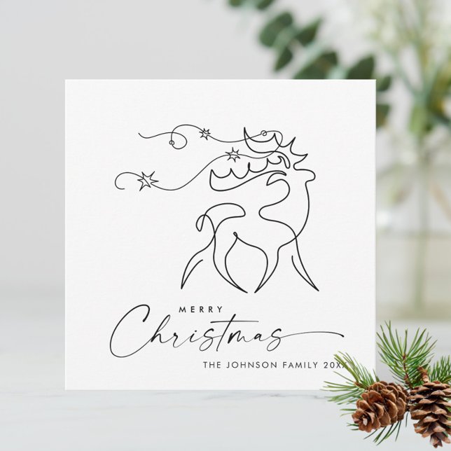 Elegant Minimalist Christmas Reindeer Greeting Holiday Card (Creator Uploaded)