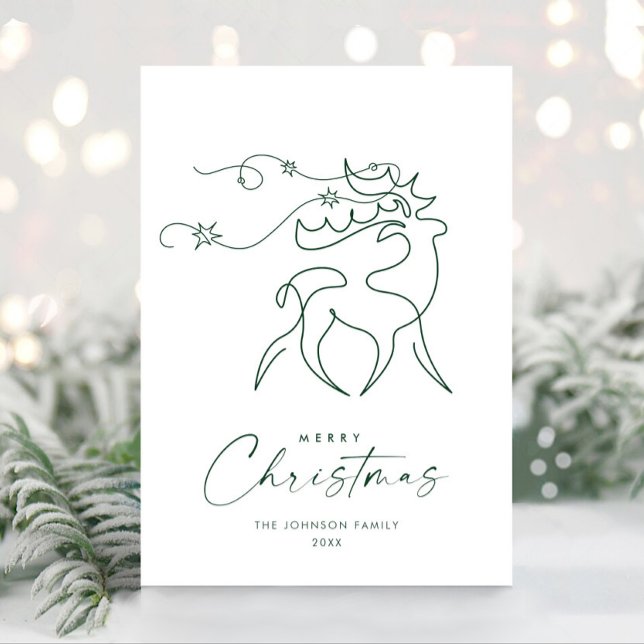 Elegant Minimalist Christmas Reindeer Greeting Holiday Card (Creator Uploaded)