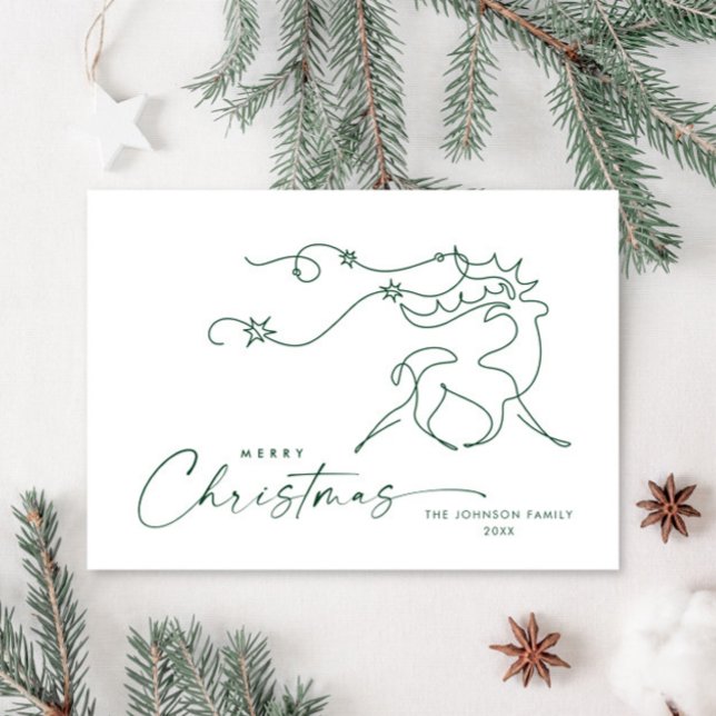 Elegant Minimalist Christmas Reindeer Greeting Holiday Card (Creator Uploaded)