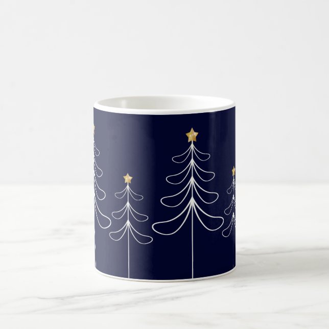 Elegant minimalist Christmas tree design blue Coffee Mug (Center)
