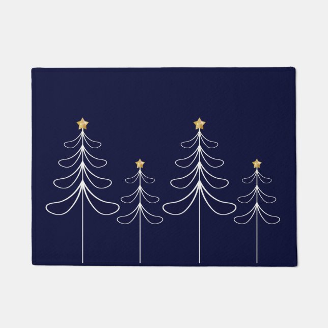 Elegant minimalist Christmas tree design blue Doormat (Front)