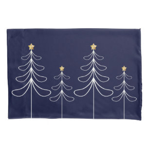 Elegant minimalist Christmas tree design blue Pillowcase