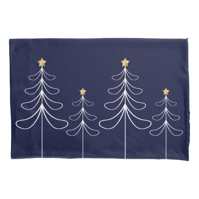 Elegant minimalist Christmas tree design blue Pillowcase (Front)