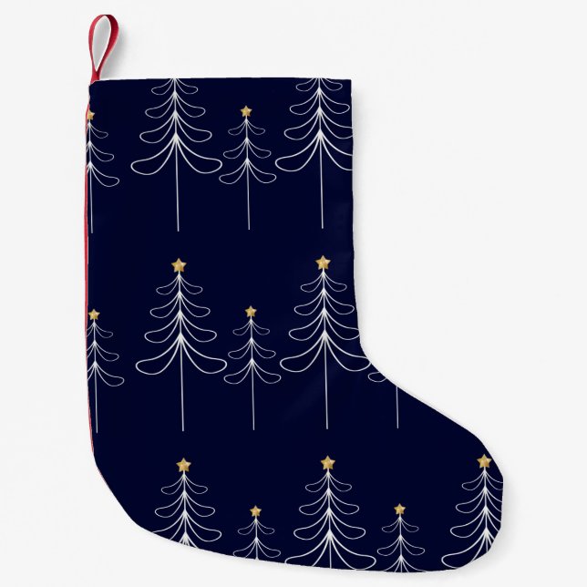 Elegant minimalist Christmas tree design blue Small Christmas Stocking (Front)