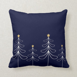 Elegant minimalist Christmas tree design blue Throw Pillow