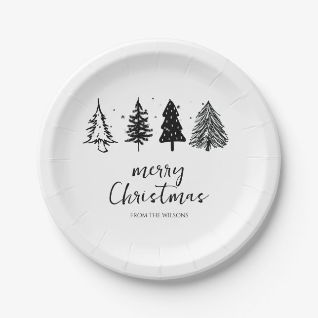 Elegant Minimalist Christmas Tree Paper Plate (Front)
