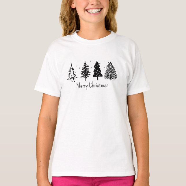 Elegant Minimalist Christmas Tree T-Shirt (Front)