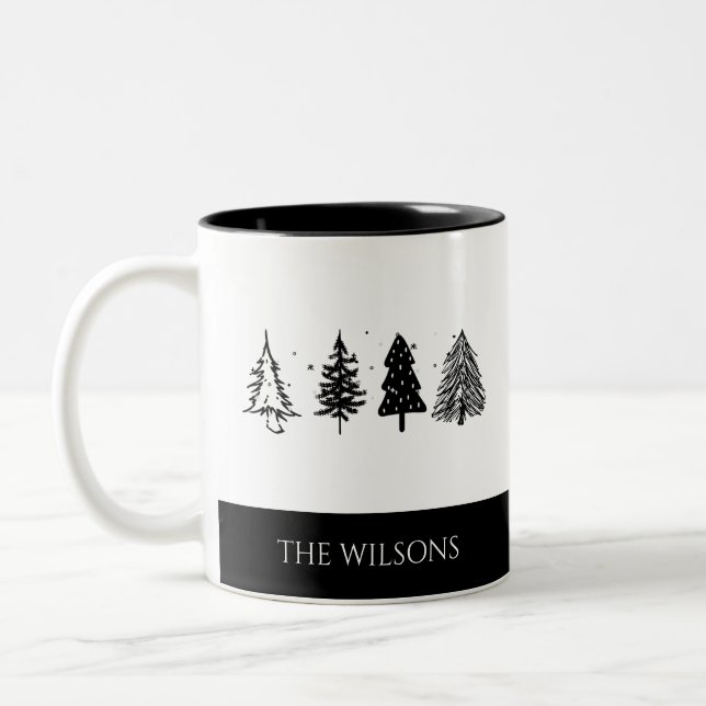 Elegant Minimalist Christmas Tree Two-Tone Coffee Mug (Left)