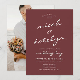 Elegant Minimalist Cinnamon Rose Wedding Invitation