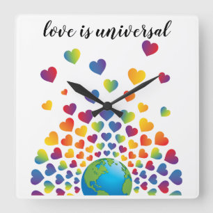 Elegant Minimalist Colourful Rainbow Heart Design Square Wall Clock