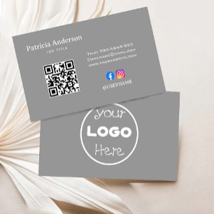 Elegant Minimalist Company Logo QR Code   Grey  Business Card