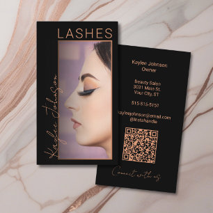 Elegant Minimalist Copper Lash Artist Photo QR Business Card