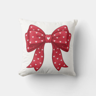 Elegant Minimalist Coquette Red Bow with Hearts Throw Pillow
