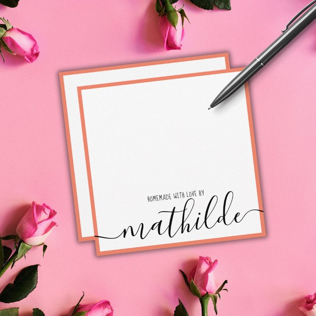 Elegant Minimalist Coral Border Black Script Name Card (Elegant Minimalist Coral Border Black Script Name Note Card)