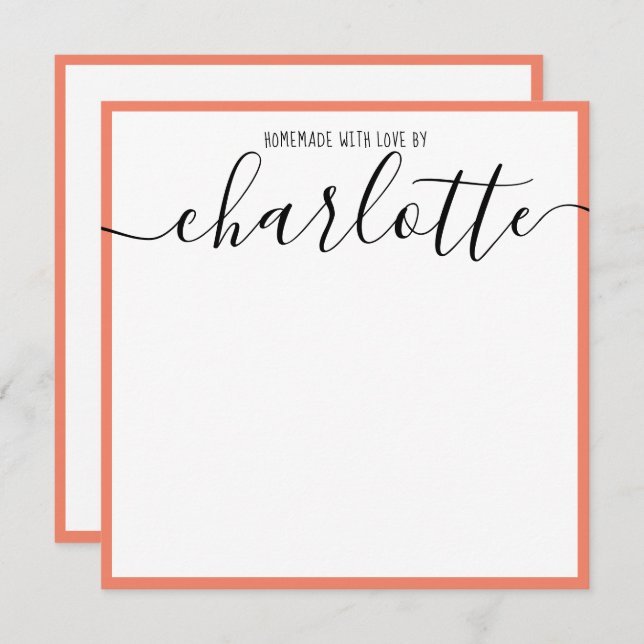 Elegant Minimalist Coral Strips Black Script Name  Card (Front/Back)