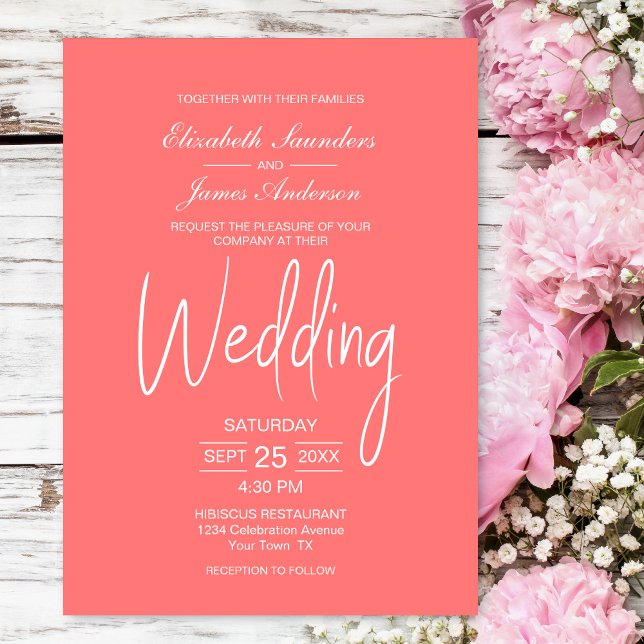 Elegant Minimalist Coral White Wedding Invitation (Creator Uploaded)
