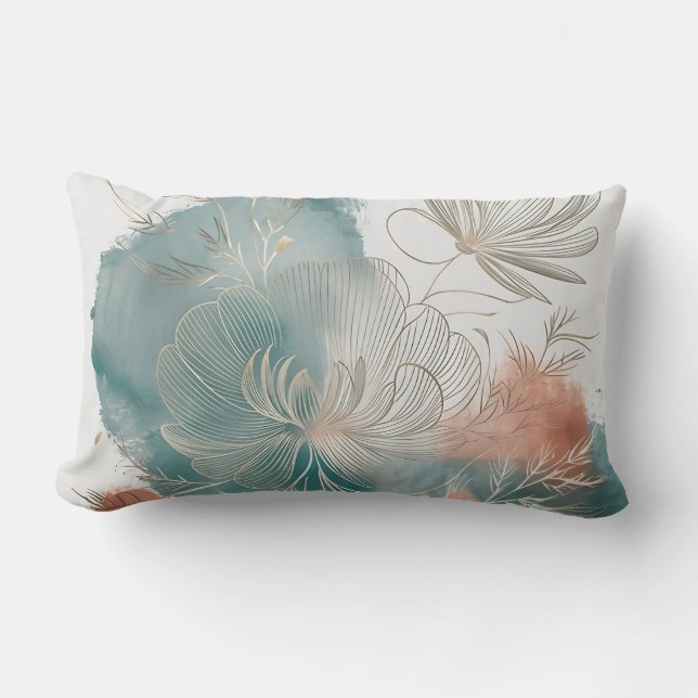 Elegant Minimalist Cosmo Line Art with Gold Accent Lumbar Pillow (Front)