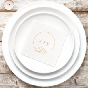 Elegant Minimalist Couple Initials Wedding Gold Foil Napkins