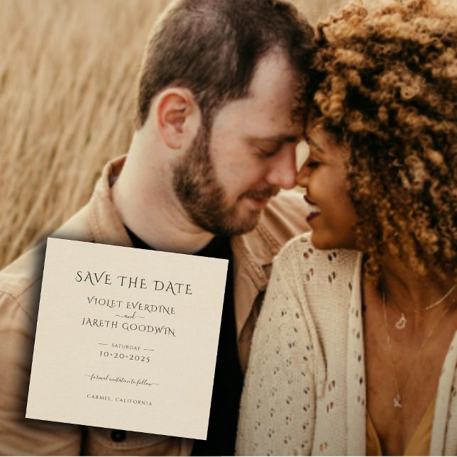 Elegant Minimalist Cream Linen Effect Wedding  Save The Date (Creator Uploaded)