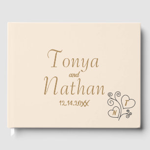 Elegant Minimalist Cream White Wedding Monogram Guest Book